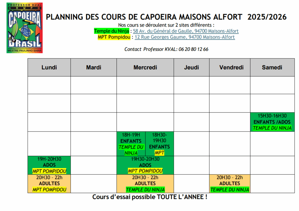 Cours de capoeira 2025-2026 à maisons alfort